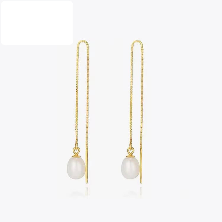 Reeya Pearl Drop Thread Earrings- Gold