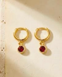 Orlando Deep Pink Ruby Drop Hoops - Gold