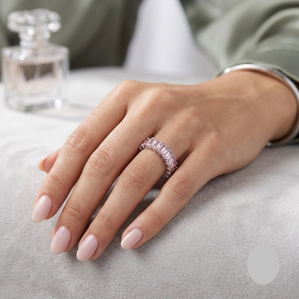 Anastasia Baguette Pink CZ Ring | Waterproof Silver