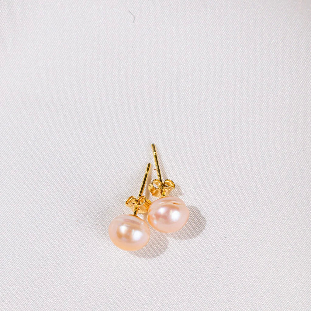 Kirkland 925 Sterling Silver Freshwater Studs- Peach 9mm