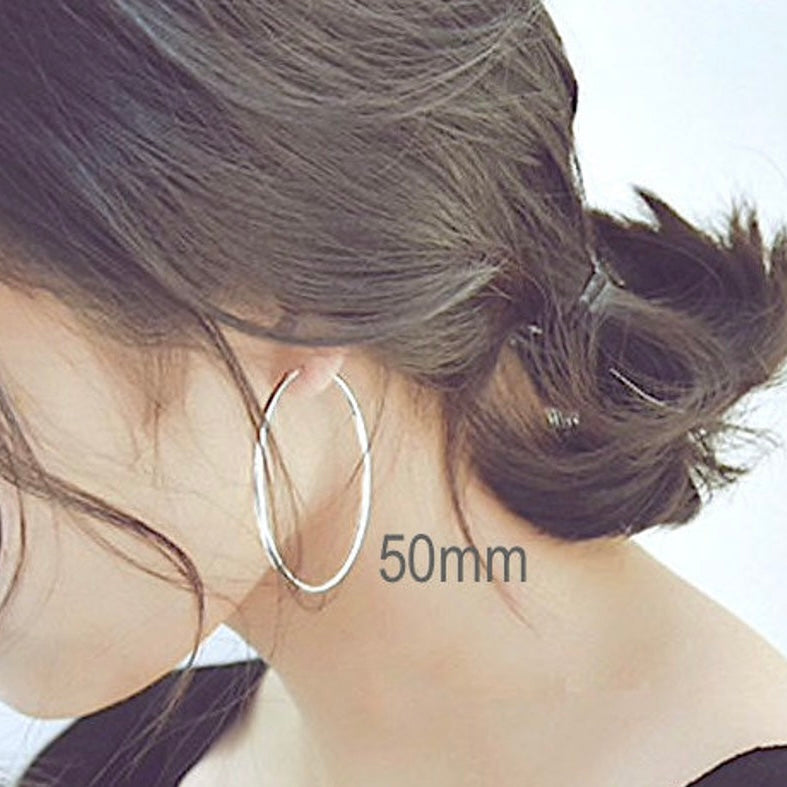 Laurel Plain Slim Sterling Silver Hoops 50CM