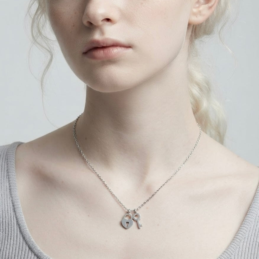 Thea Lock & Key Necklace | Waterproof Silver