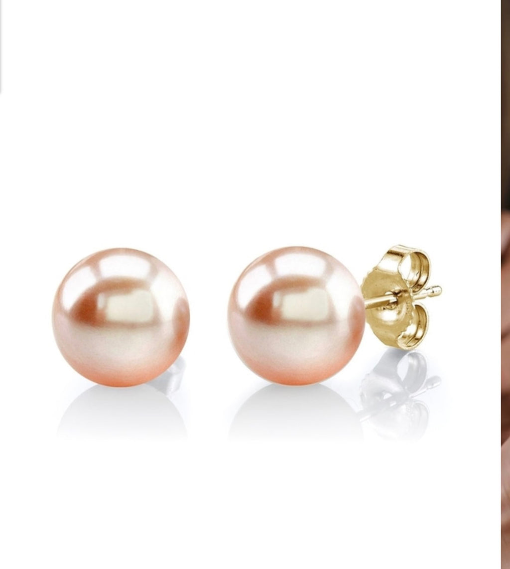 Kirkland 925 Sterling Silver Freshwater Studs- Peach 9mm