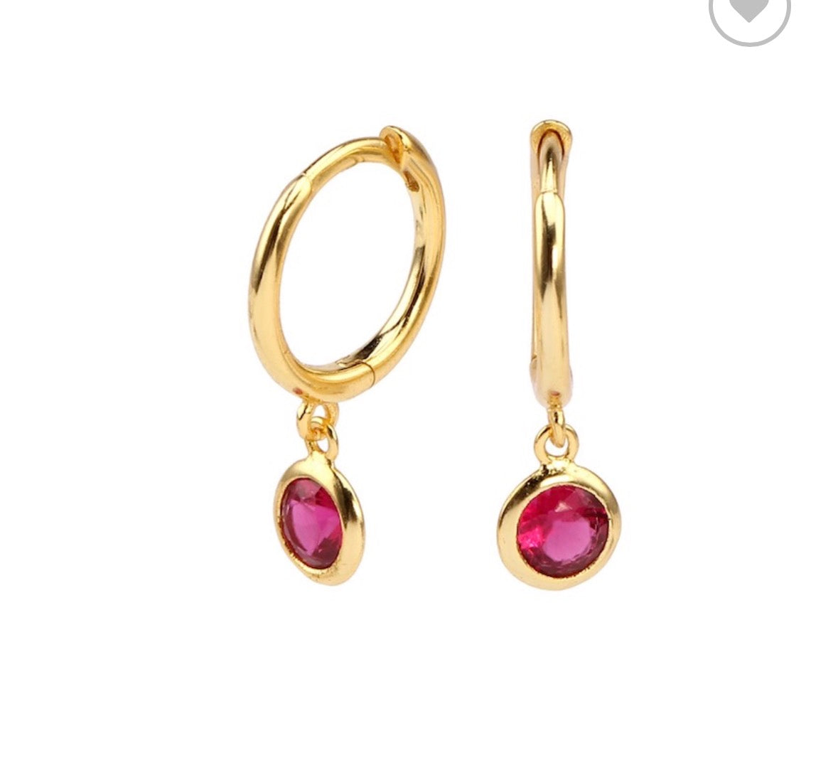 Orlando Deep Pink Ruby Drop Hoops - Gold