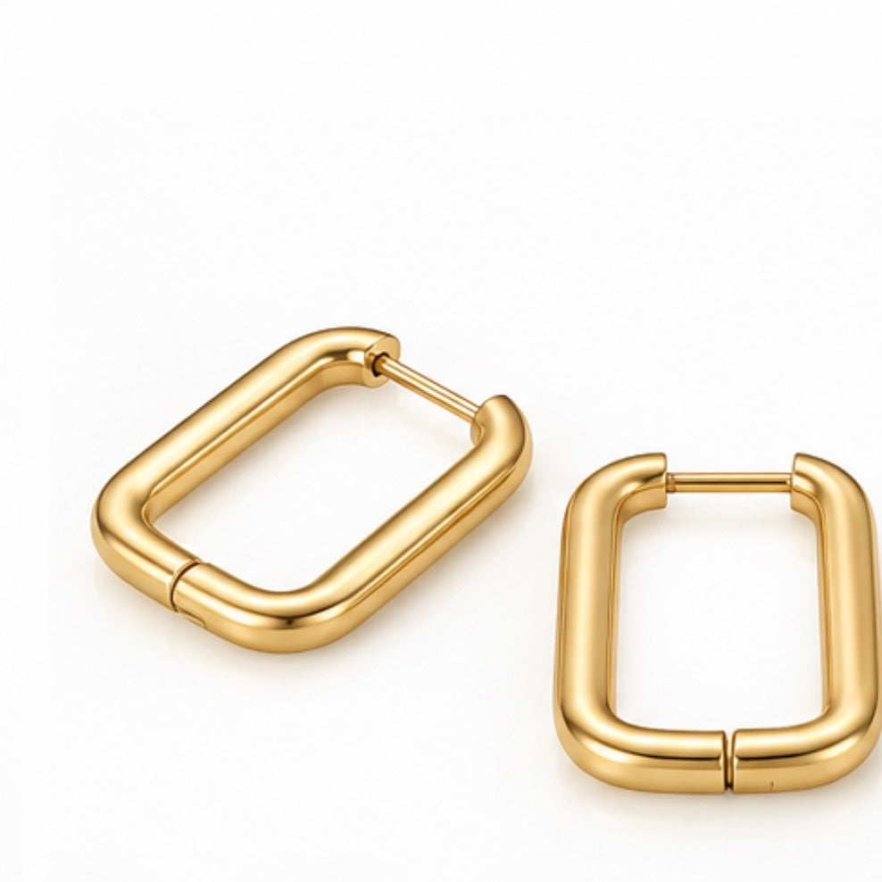 Marrisa Rectangular Hoops | Waterproof 18k Gold, Silver & Black