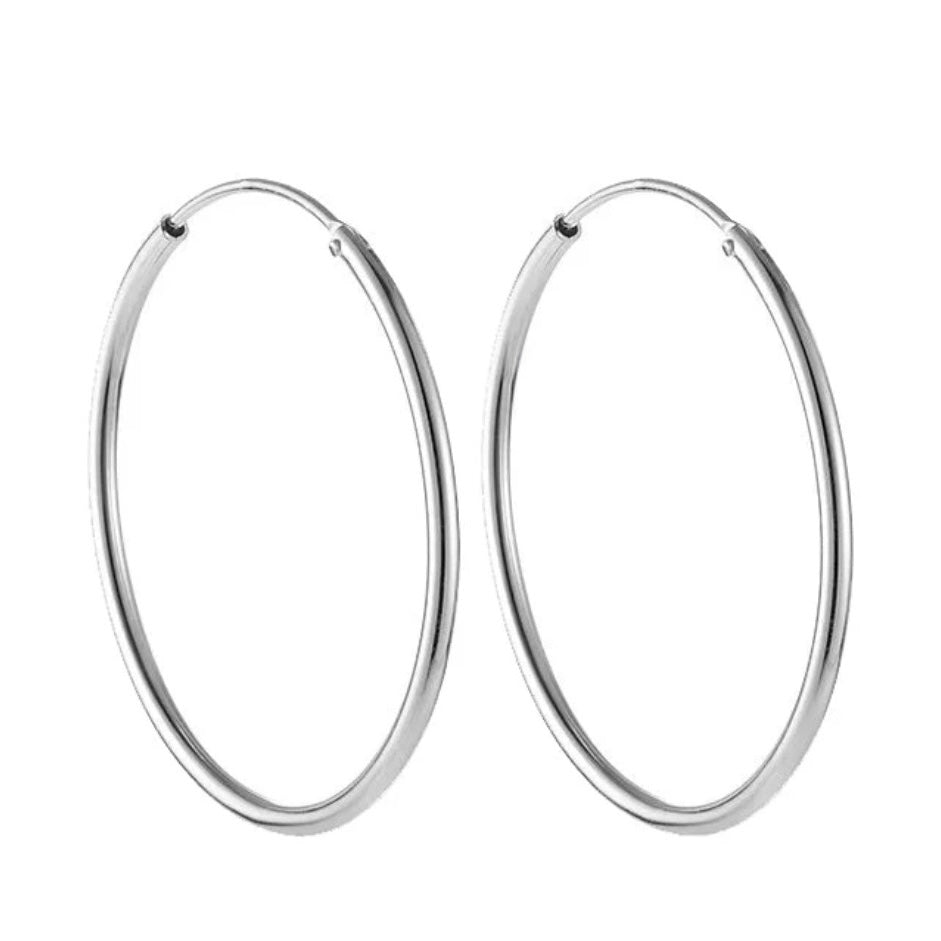 Laurel Plain Slim Sterling Silver Hoops 40CM