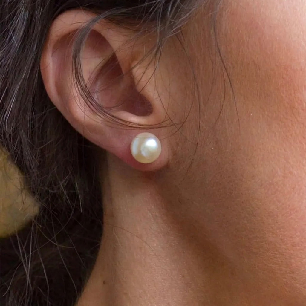 Maitland Sterling Silver AAA Freshwater Pearl Studs- Gold 9MM