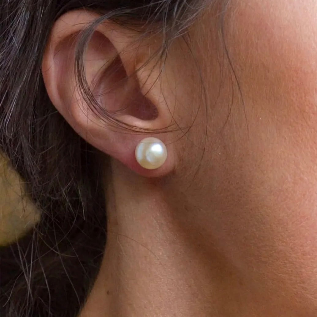 Maitland Sterling Silver AAA Freshwater Pearl Studs- Gold 9MM