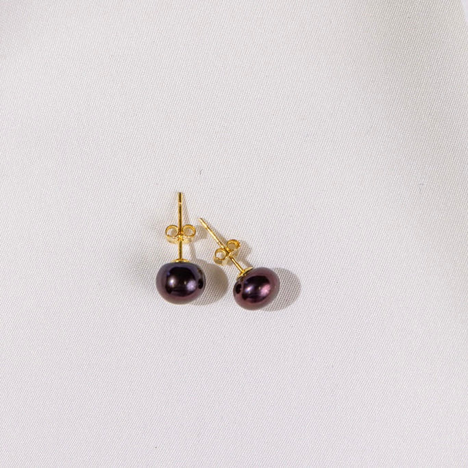 Kirkland 925 Sterling Silver Freshwater Studs- Black Peacock 9mm