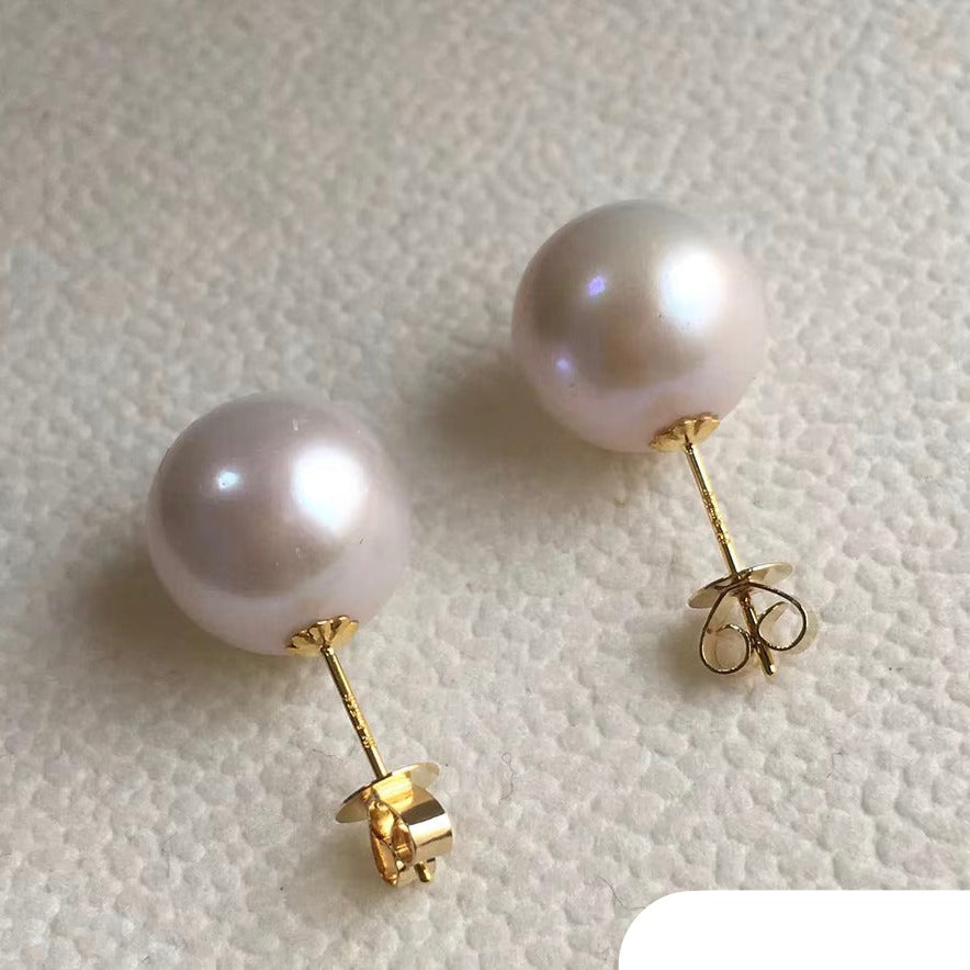 Miami Sterling Silver AAA Freshwater Pearl Studs- 8MM Gold
