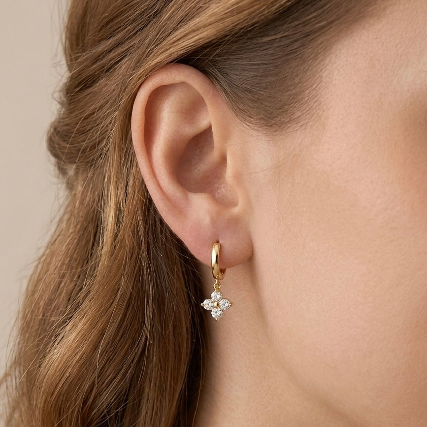 Skye Cubic Zirconia Clover Charm Hoops