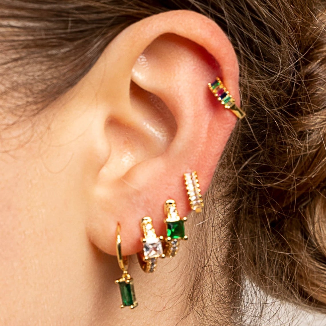 Reema Baguette Cut Rainbow Hoops
