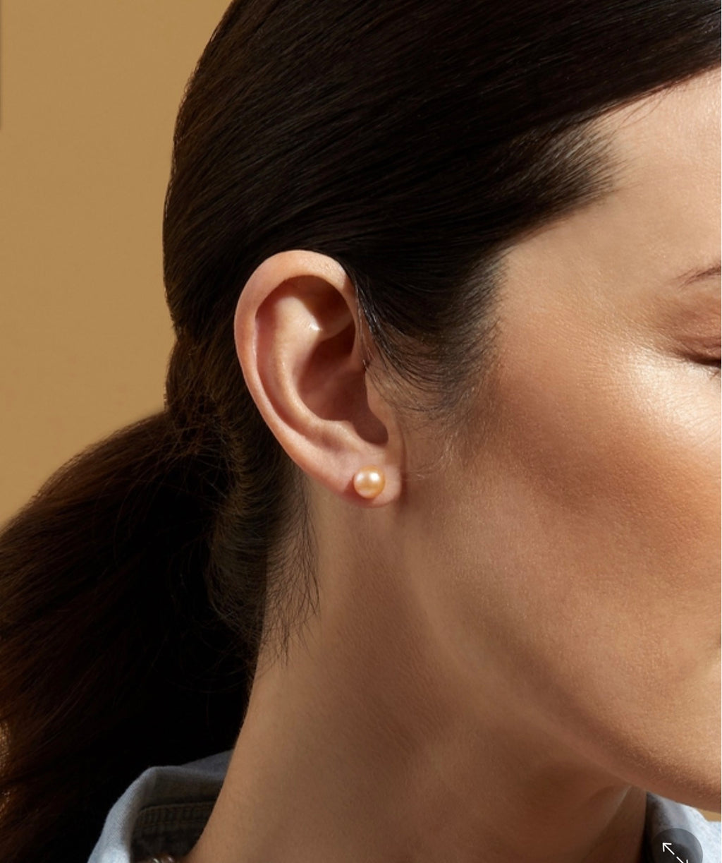 Kirkland 925 Sterling Silver Freshwater Studs- Peach 9mm