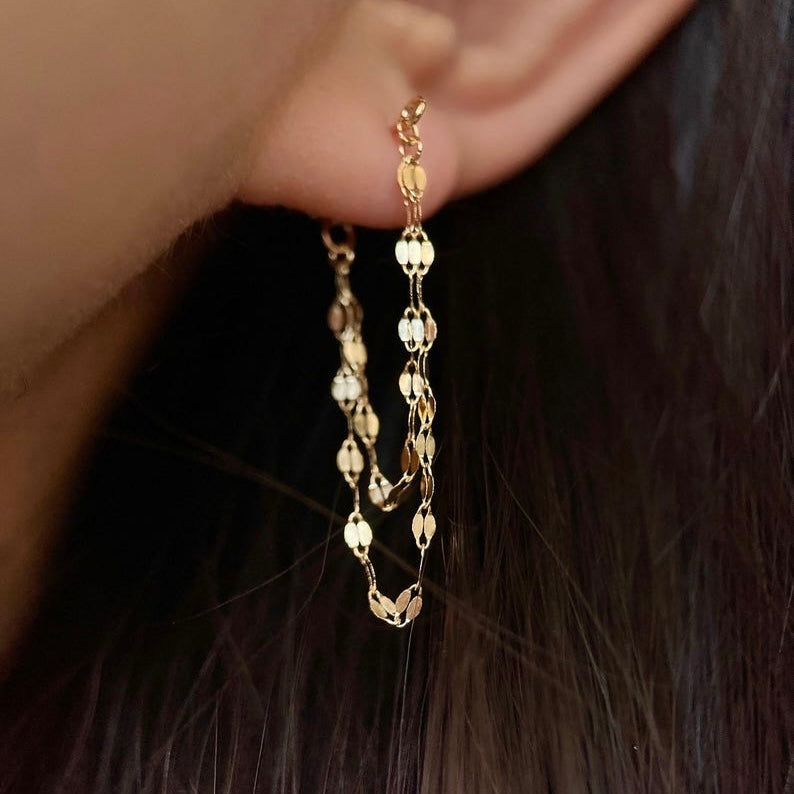 Lana Gold Sequin Chain Thread Drop Earrings