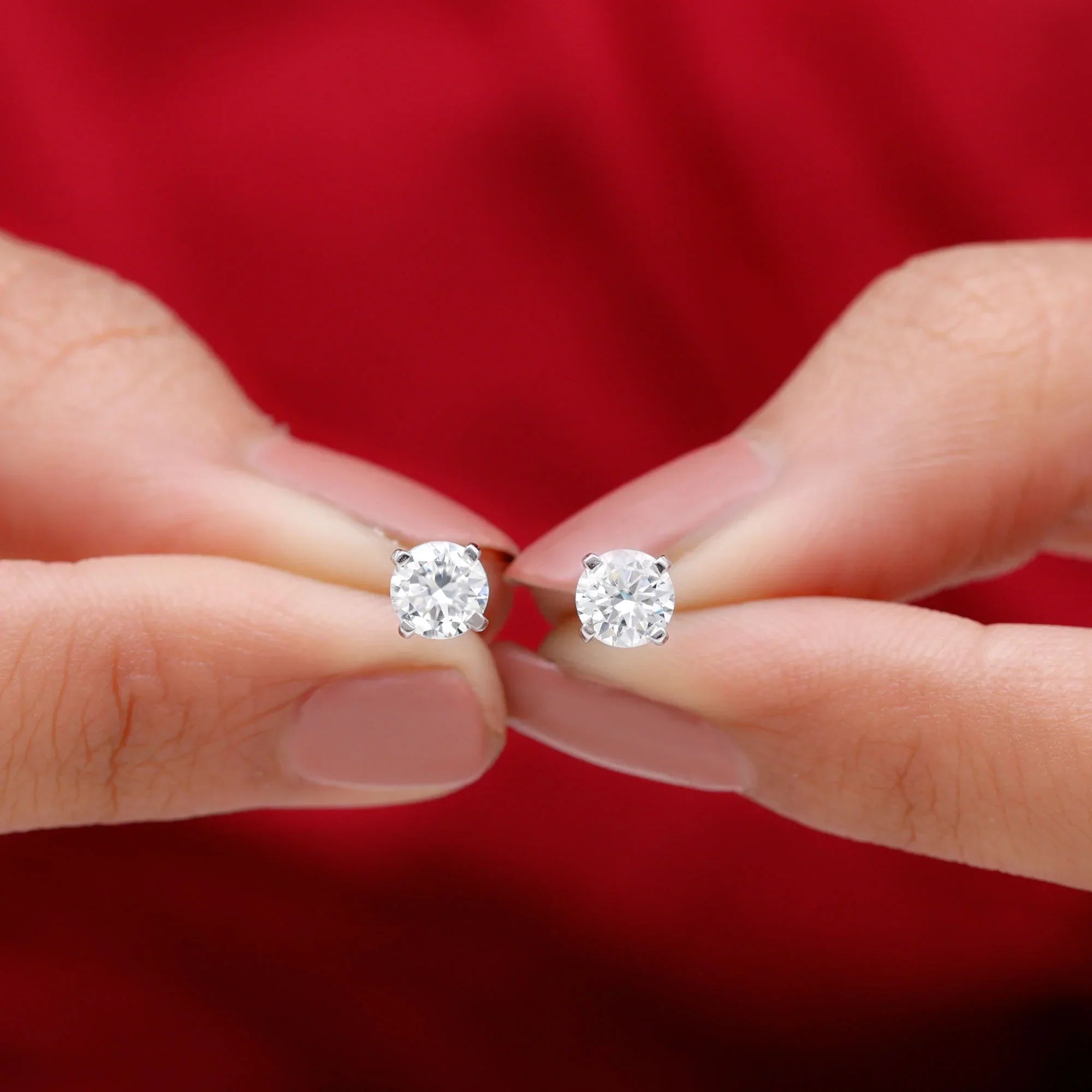 Round Shape Moissanite Solitaire Stud Earrings  in Platinum Overlay Sterling Silver 1 Carat Moissanite GRA Certified