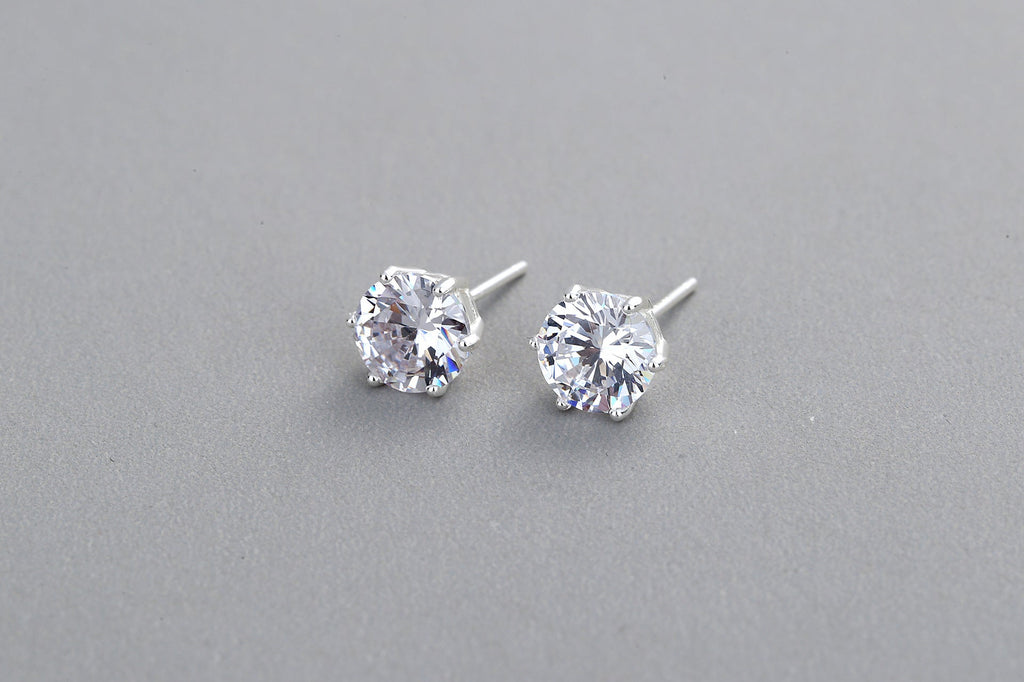 Round Shape Six Prong Moissanite Solitaire Stud Earrings in Platinum Overlay Sterling Silver 1 Carat Moissanite GRA Certified