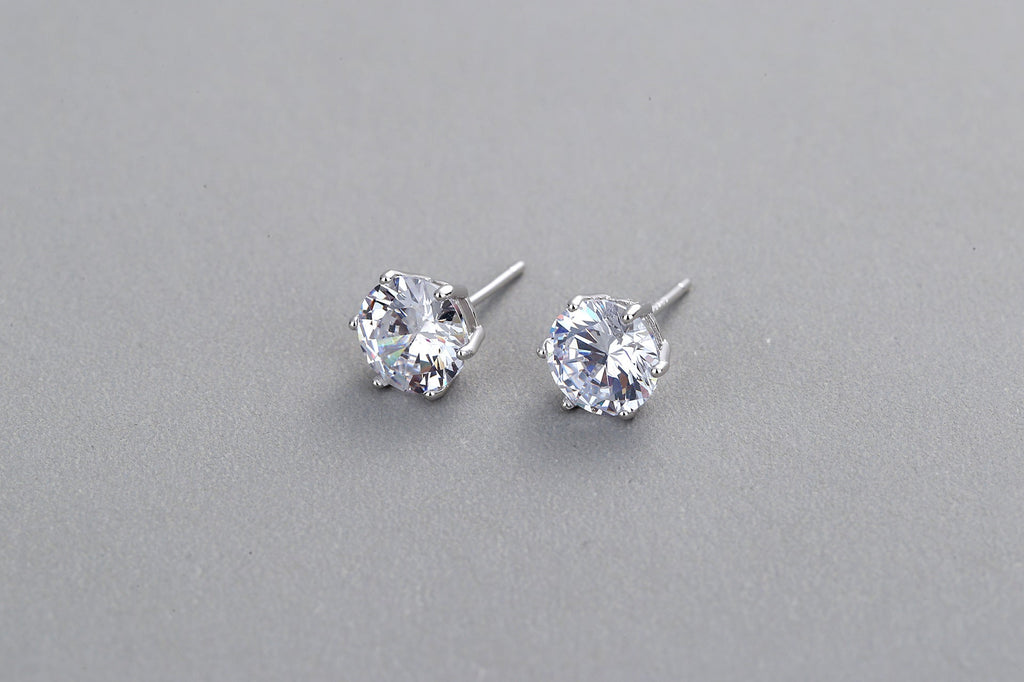 Round Shape Six Prong Moissanite Solitaire Stud Earrings in Platinum Overlay Sterling Silver 1 Carat Moissanite GRA Certified