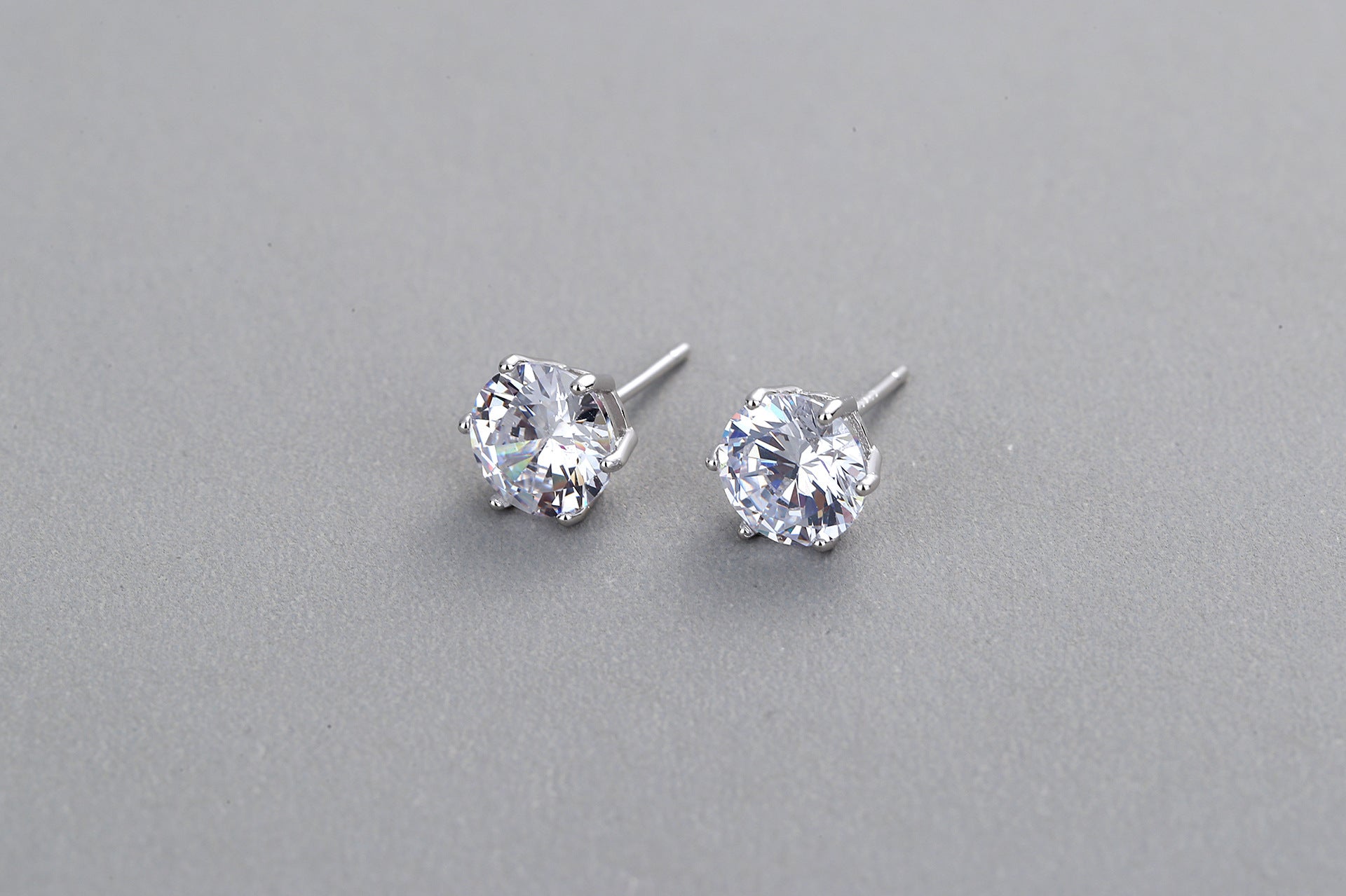 Round Shape Six Prong Moissanite Solitaire Stud Earrings in Platinum Overlay Sterling Silver 1 Carat Moissanite GRA Certified