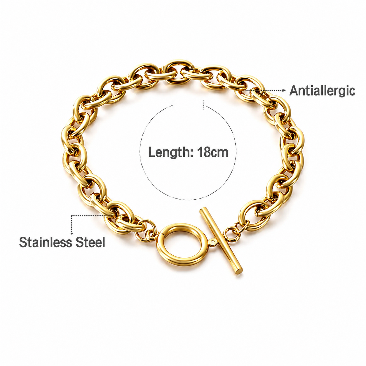 Gia Chain T-Bar Bracelet | Waterproof Waterproof 18k Gold & Silver