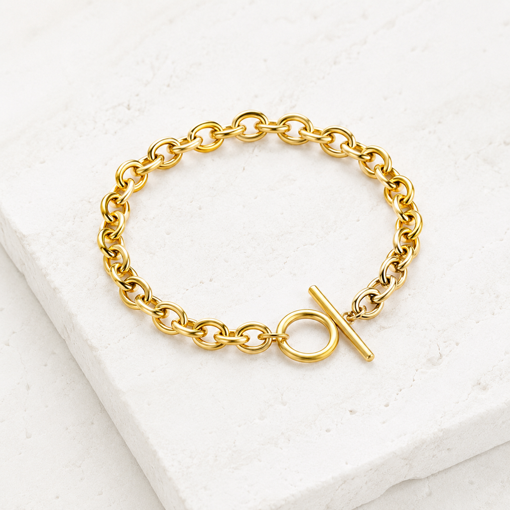 Gia Chain T-Bar Bracelet | Waterproof Waterproof 18k Gold & Silver