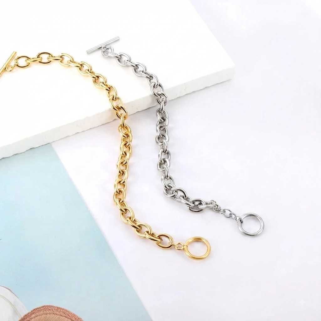 Gia Chain T-Bar Bracelet | Waterproof Waterproof 18k Gold & Silver
