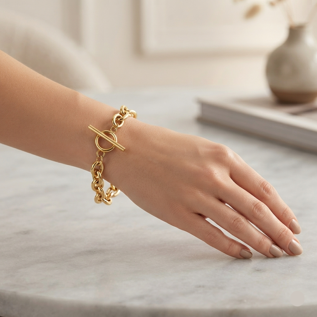 Gia Chain T-Bar Bracelet | Waterproof Waterproof 18k Gold & Silver