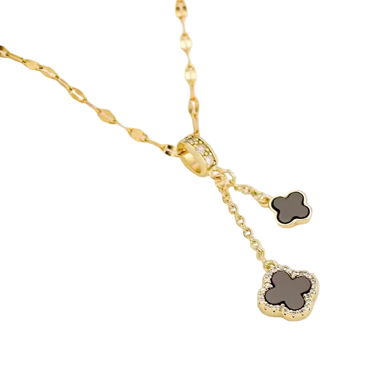 Gia Black Clover Locket Necklace | Waterproof 18k Gold
