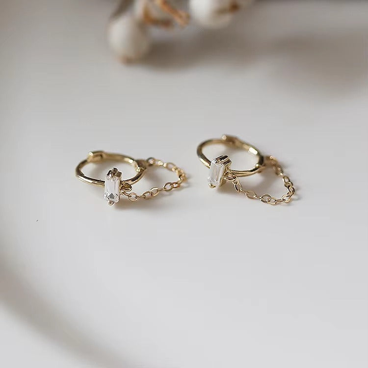 Masoni Square Crystal Chain Gold Hoops