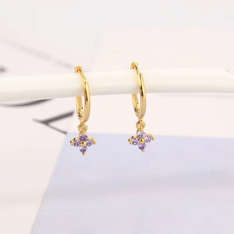 Lapis Clover Charm Hoops