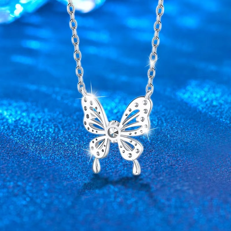 Eclipse 1 Carat Rround-cut Moissanite nestled in Butterfly Pendant Necklace