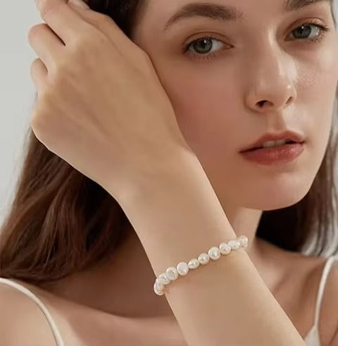 Pleasant	Natural Freshwater Baroque Pearl Stretch Bracelet