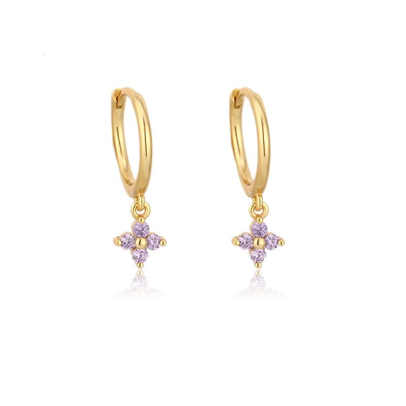 Lapis Clover Charm Hoops