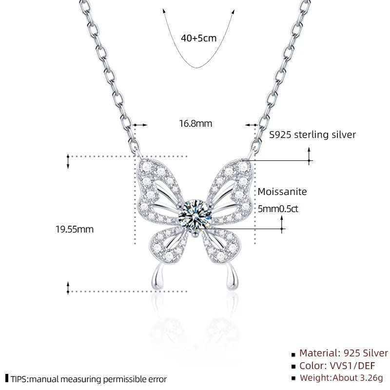 Eclipse 1 Carat Rround-cut Moissanite nestled in Butterfly Pendant Necklace