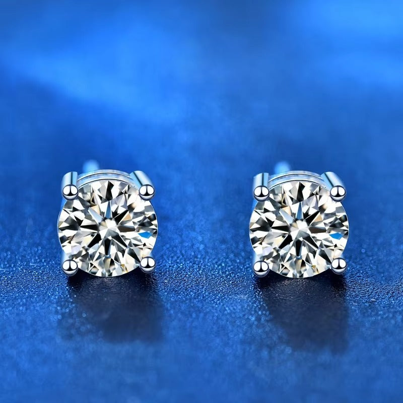 Dazzle 1 Carat Round Shape Four Prong Moissanite Solitaire Stud Earrings
