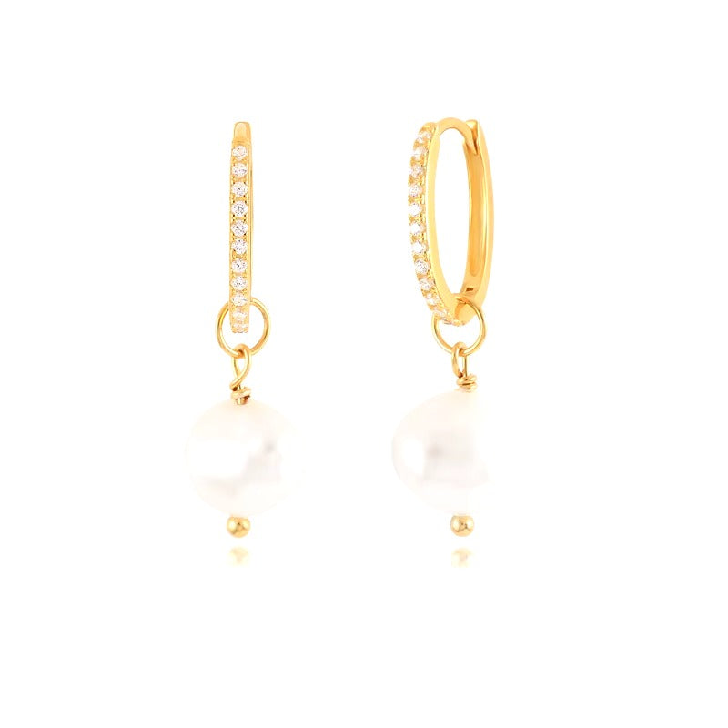 Maven Pearl & Crystal Hoops Earrings