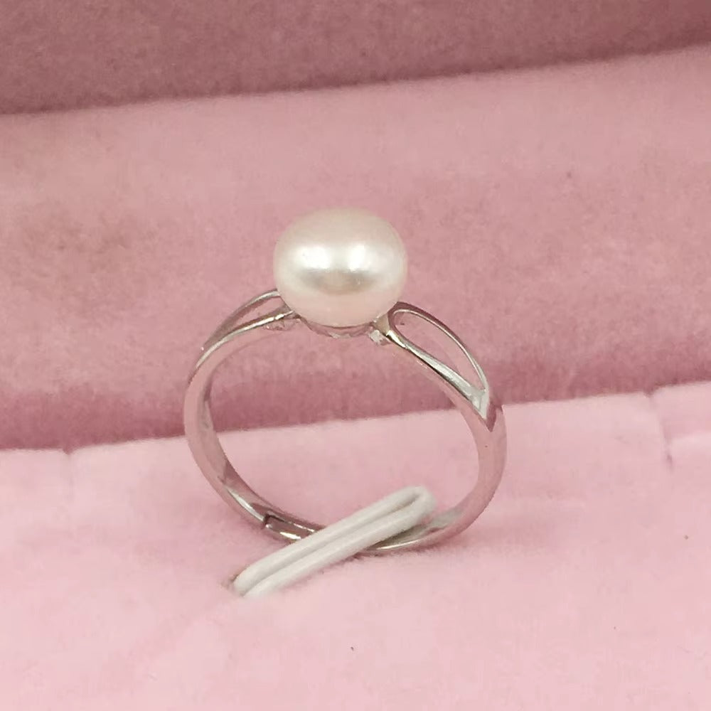 Oakie 18K Gold Sterling Silver AAA Freshwater 11mm Baroque Pearl Size Adjustable Ring
