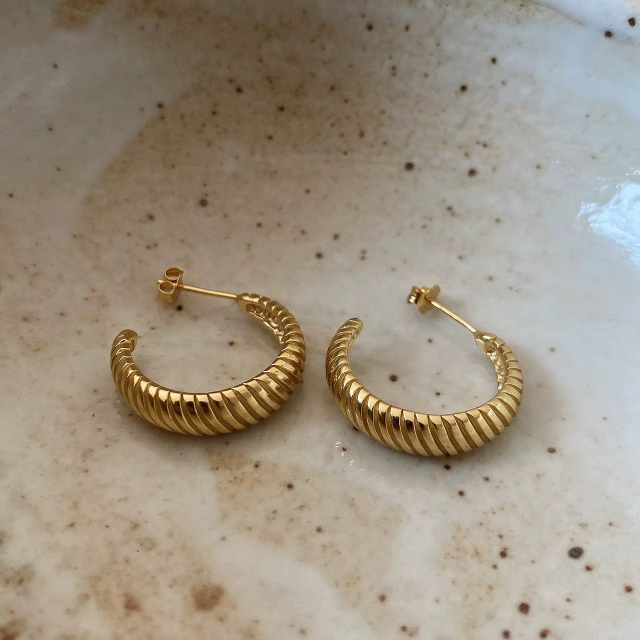 Macon Croissant Design Gold Hoops
