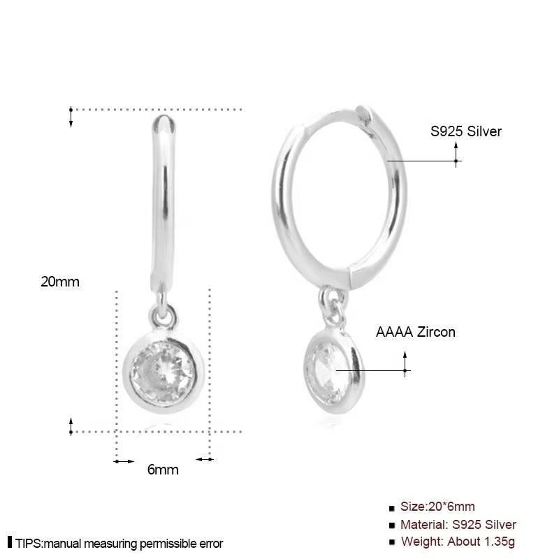 Orlando Round Crystal Drop Silver Hoops