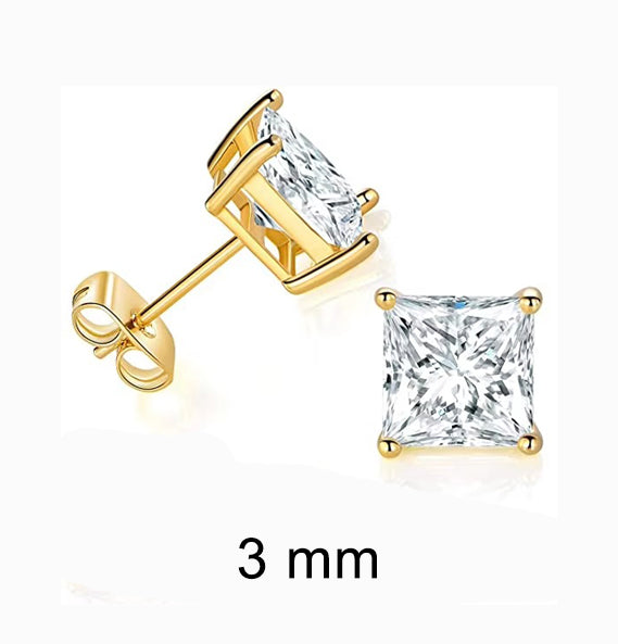 Palo Diamond Simulant 3mm / 6mm / 8mm Square Gold Studs