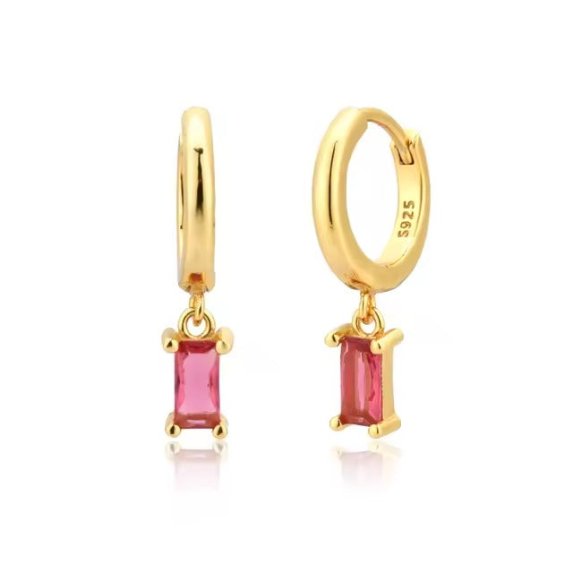 Brilliance Emerald Cut Deep Pink Ruby Hoops