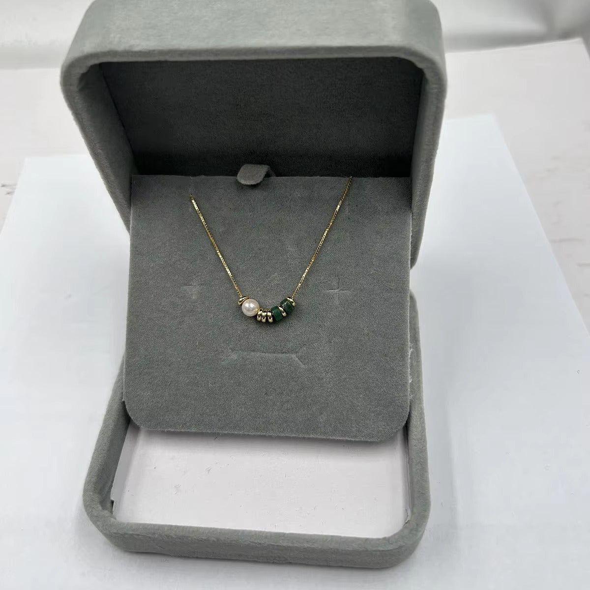 Naperville 18K Gold Sterling Silver Natural Jade & Pearls Necklace