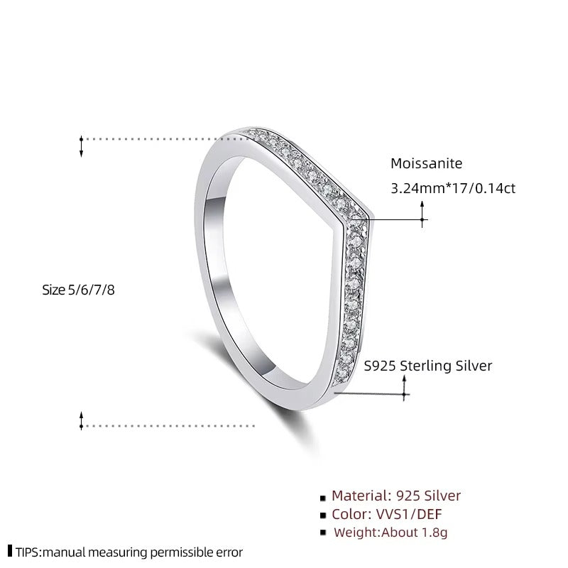 Halo V Shape Infinite Loop of Moissanite Sparkle Band	Ring in Size#6, & #7