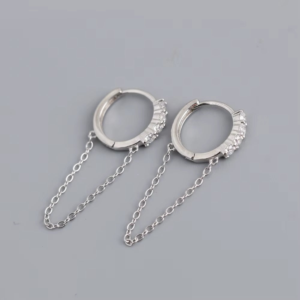 Melbourne Crystal Chain Silver Hoops