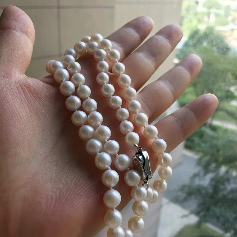 Tonka 925 Sterling Silver AAA Freshwater 9mm Pearls Necklace- 50cm Length
