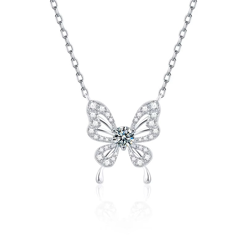 Eclipse 1 Carat Rround-cut Moissanite nestled in Butterfly Pendant Necklace