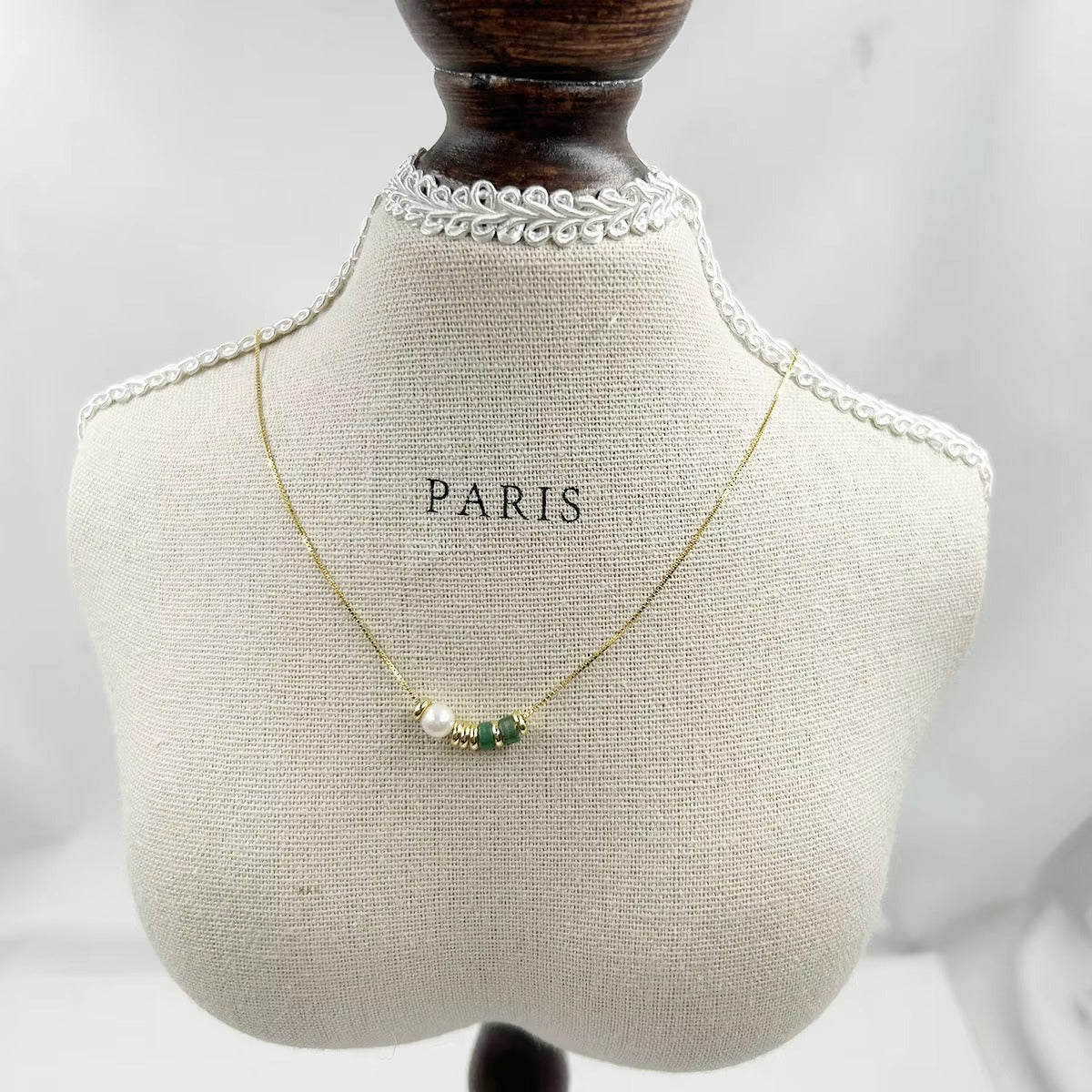 Naperville 18K Gold Sterling Silver Natural Jade & Pearls Necklace