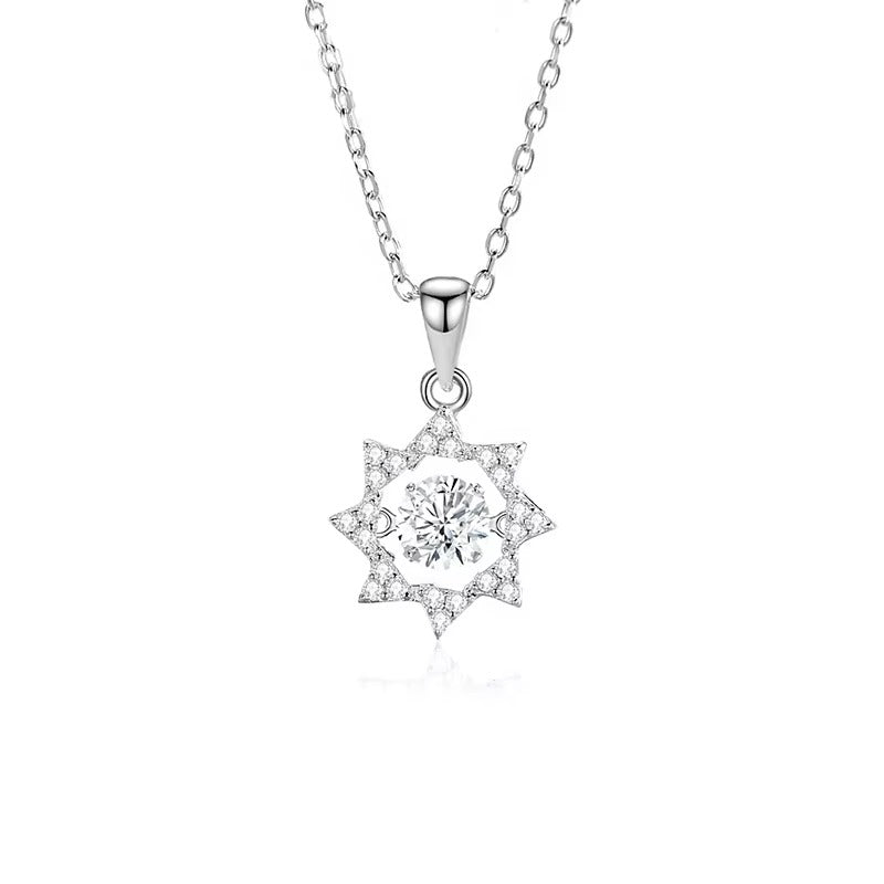 Elite	1.2 CTW Moissanites in Sun Shape Pendant Necklace
