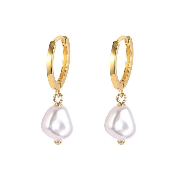 Leaf Pearl Hoops Earrings