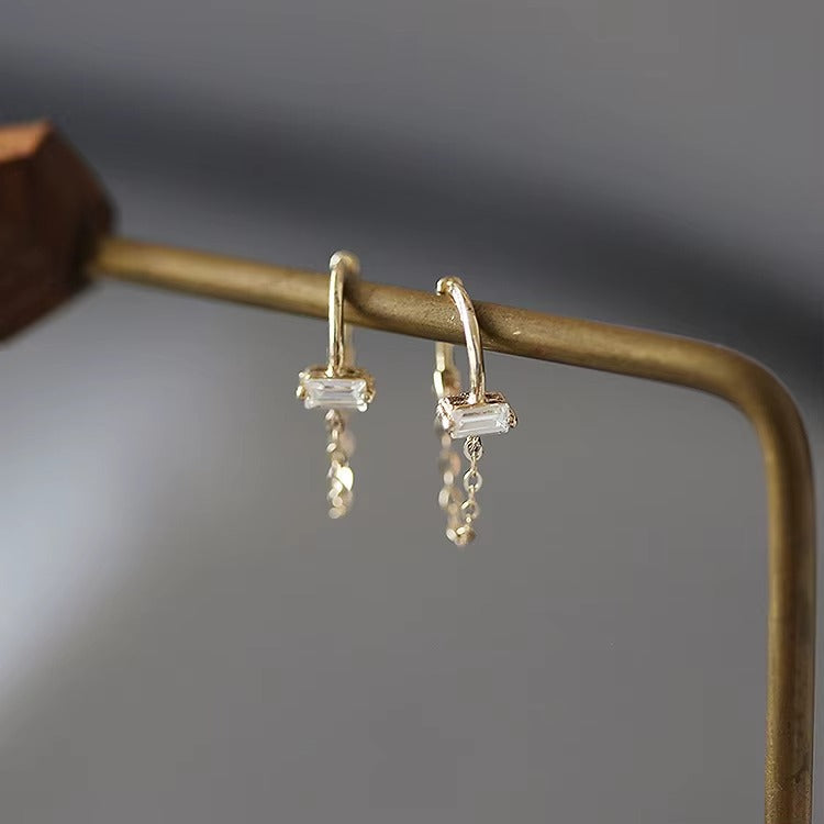 Masoni Square Crystal Chain Gold Hoops