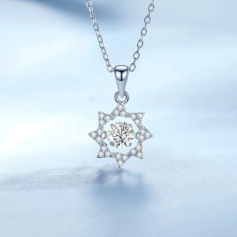 Elite	1.2 CTW Moissanites in Sun Shape Pendant Necklace